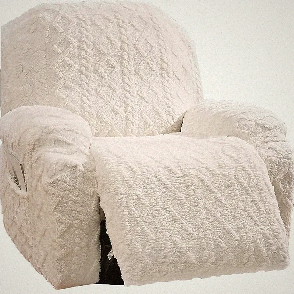 4 Pieces Large Recliner Chair Covers, Geometric Jacquard Plush Recliner Slipc...