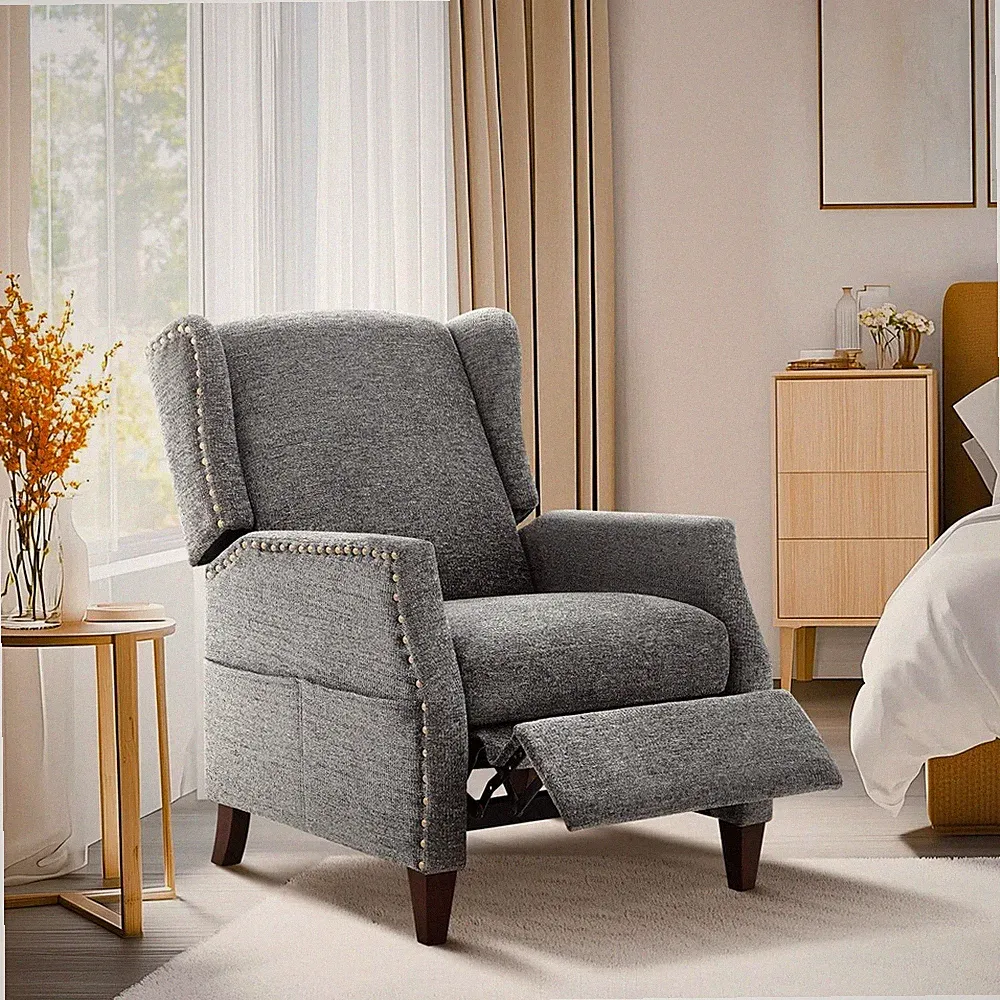 Dark Gray Fabric Armchair Accent Recliner Chair Lazy Nursery Recliners Chairs