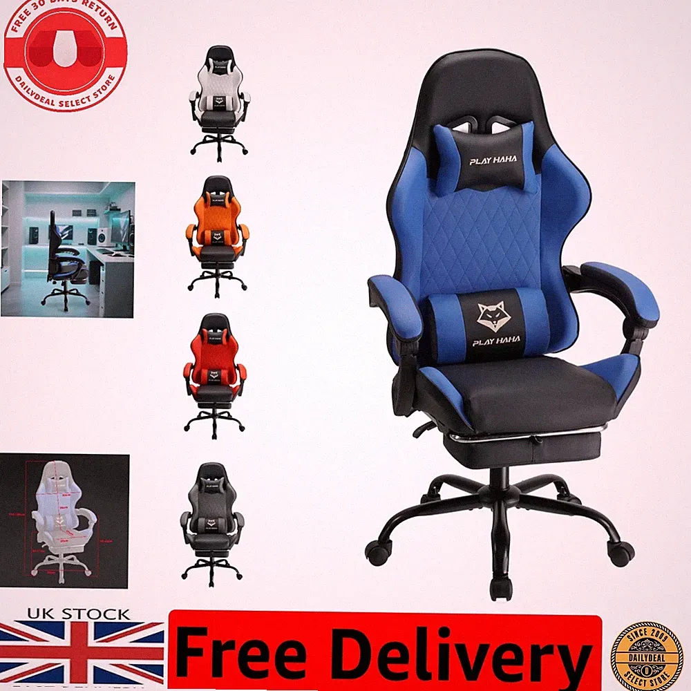 Ergonomic Gaming Chair with Footrest & Lumbar Support – Adjustable Faux Leather