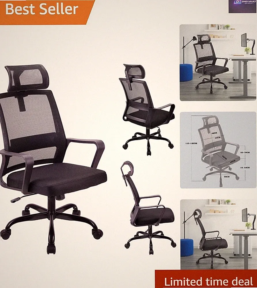 Ergonomic Mesh Office Chair with Adjustable Headrest and Lumbar Support