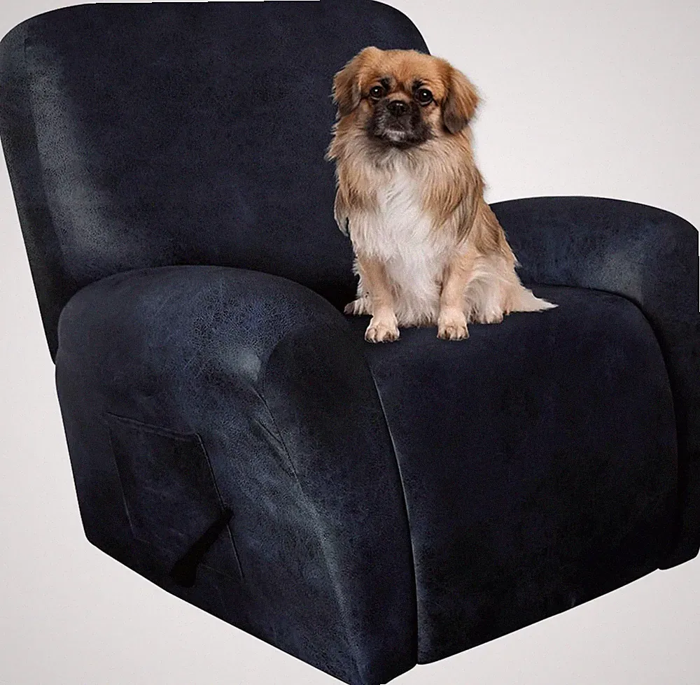 Heavy Duty Leather Recliner Chair Covers - 4 Piece Washable Set (Navy)