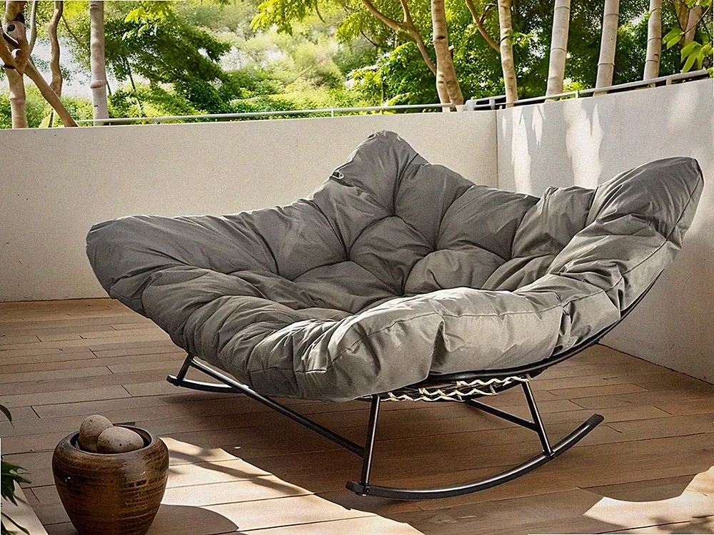 Indoor Outdoor Double Rocking Chair Egg Papasan Chair With Padded Cushion