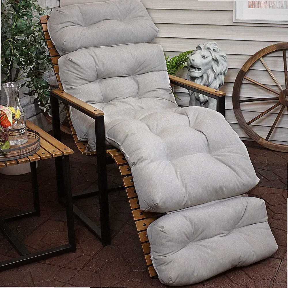 Indoor/Outdoor Olefin Tufted Chaise Lounge Chair Cushions - Gray by Sunnydaze