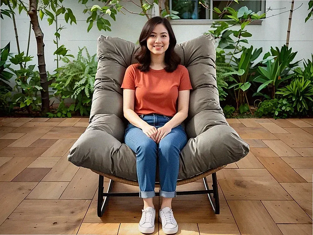 Rocking Chair Oversized Patio PE Wicker Egg Chair with Removable Cushion UK