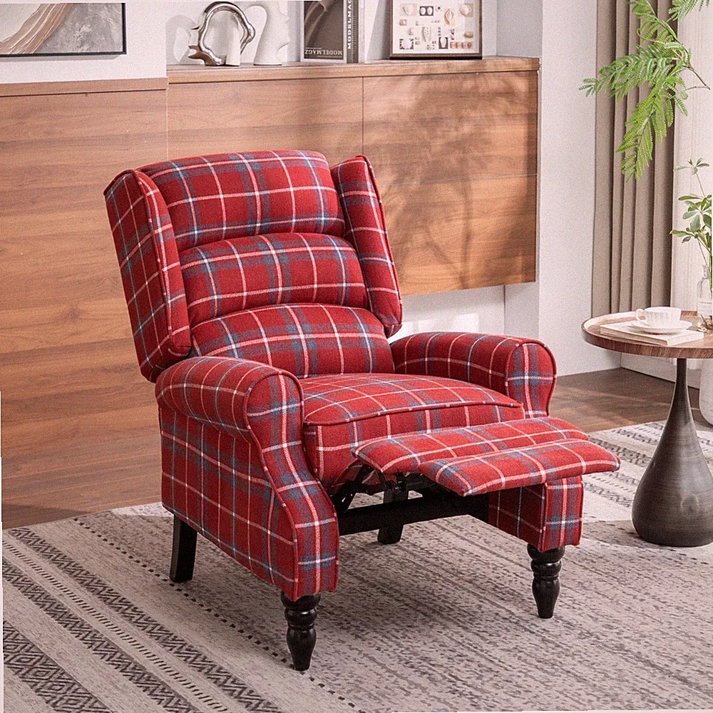 Upholstered Wingback Recliner Chair Plaid Recliner Chair Armchair Reclining Sofa