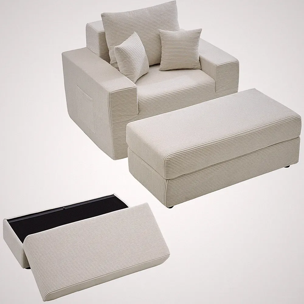 VEVOR Chaise Lounge Chair 44 in Boneless Modular Chaise Lounge Indoor Beige